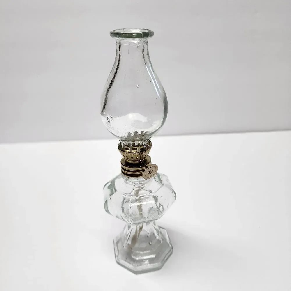 Vintage Miniature Clear Glass Oil Lamp Wexford By Anchor Hocking 6.5"